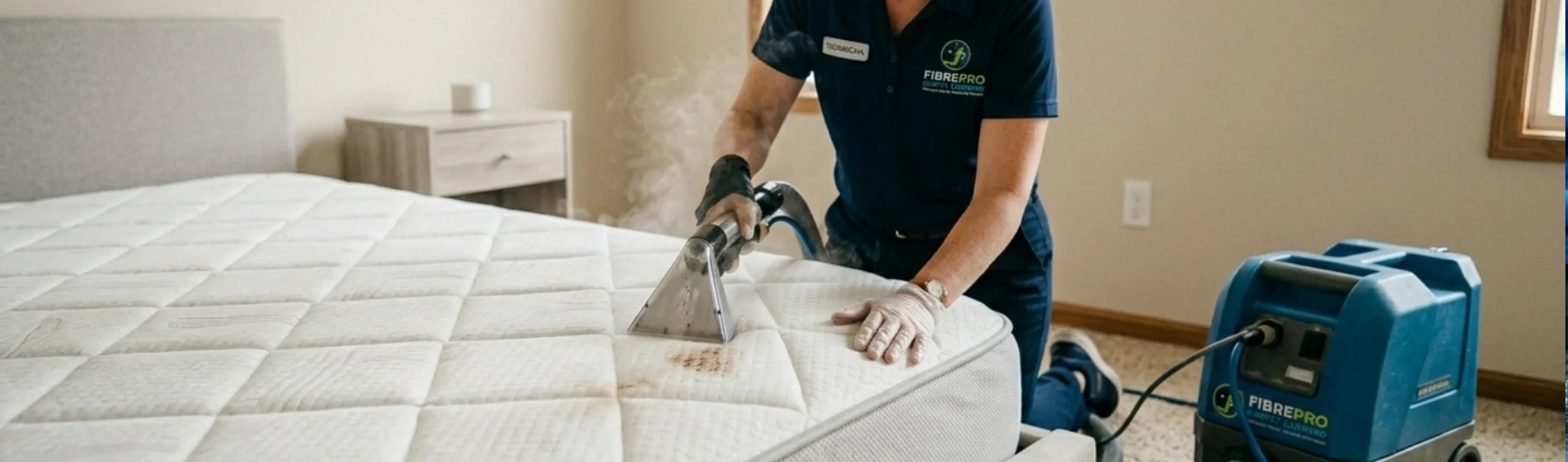 Professional mattress cleaning and sanitization in progress