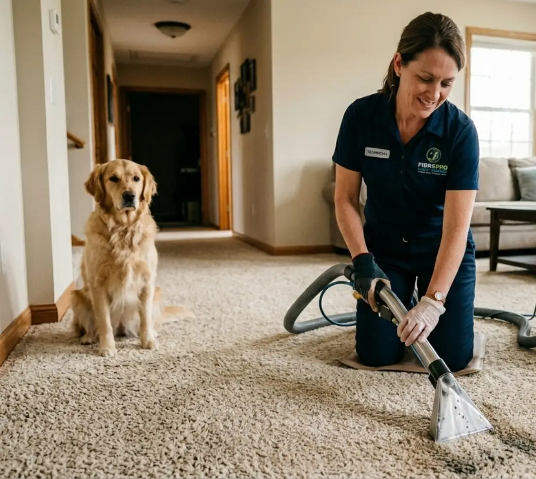 Professional pet stain removal extraction in progress